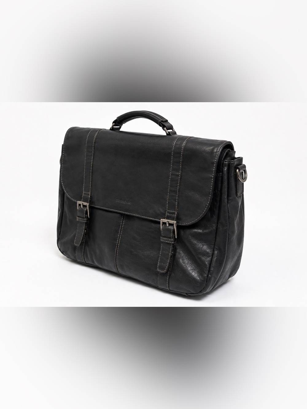 Samsonite Black Leather Men's Messenger Briefcase with Buckle Straps
